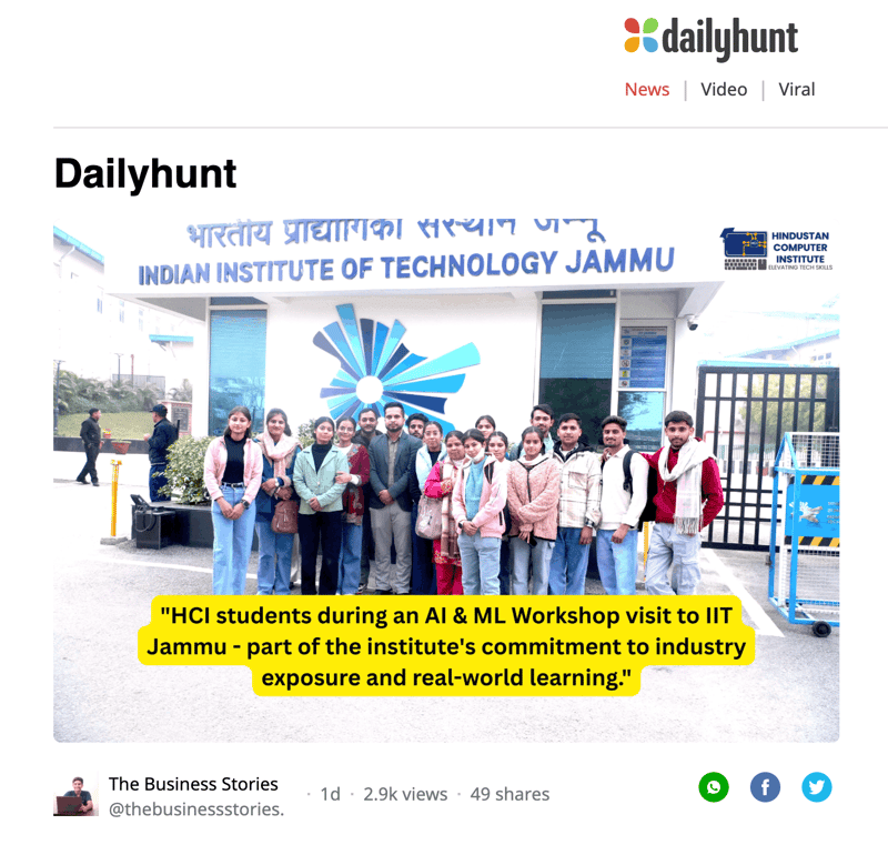 Hindustan Computer Institute Featured on Dailyhunt for Advancing Practical IT Education
