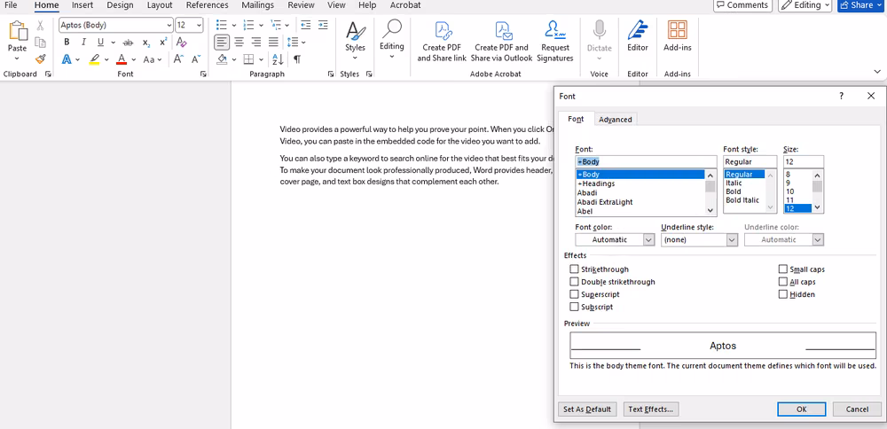 Ctrl+D shortcut opening the Font dialog box in MS Word
